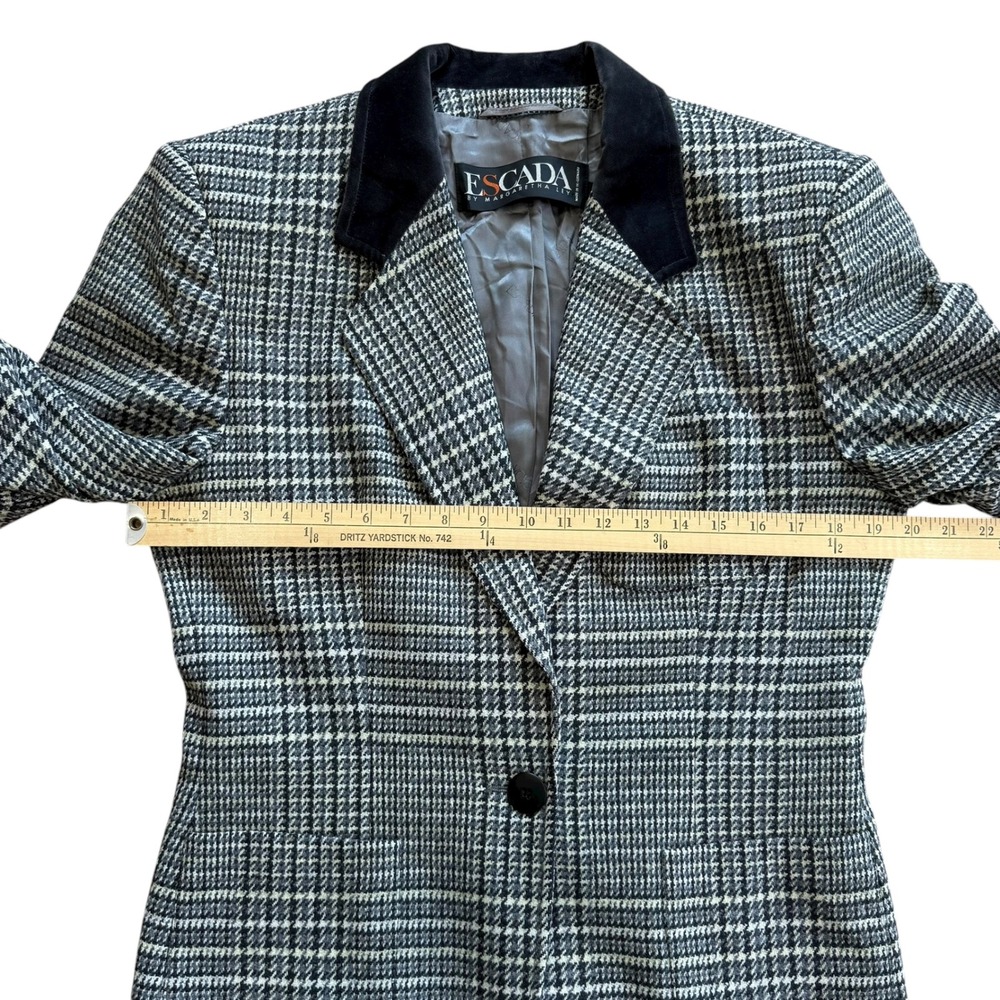 Escada by Margaretha Ley Vintage Houndstooth Wool Blazer Jacket Velvet Collar 40 - Picture 8 of 14